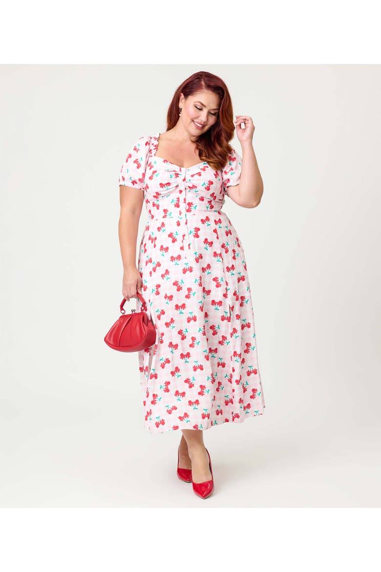 Plus Size Sweetheart Midi Dress, Alternate, color, Pink Gingham W/Cherries