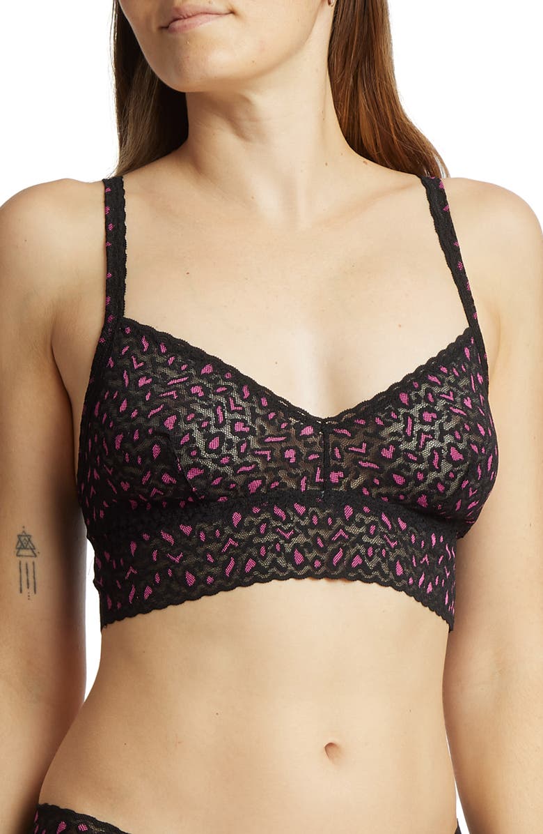 Hanky Panky Cross Dye Retro Lace Triangle Bralette, Main, color, Black/Tulip Pink