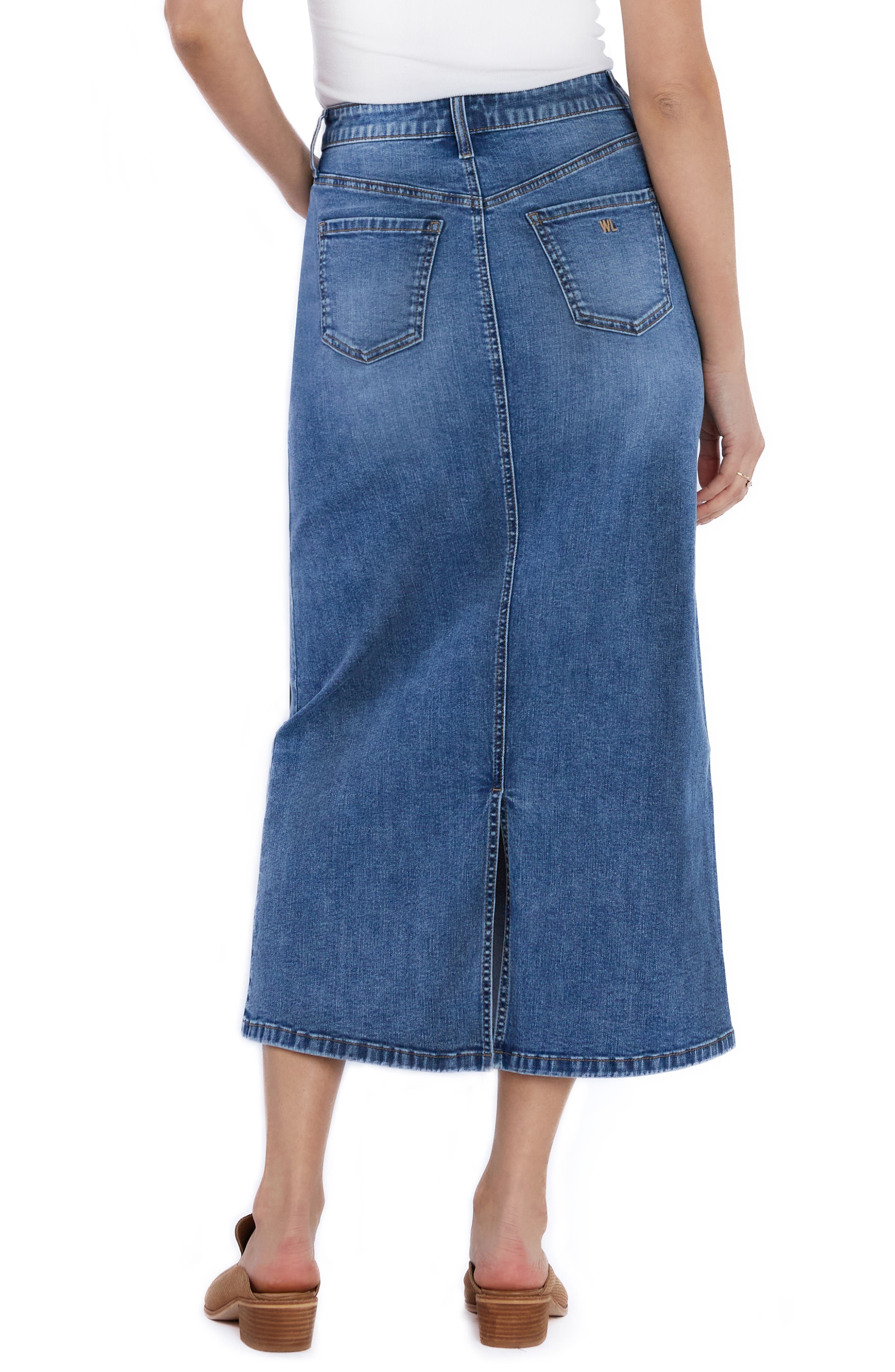 Retro Patchwork Denim Midi Skirt - image 2
