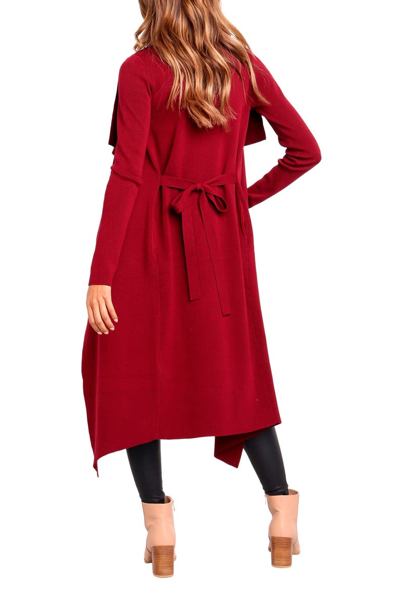 Audrina Tie Front Longline Cardigan, Alternate, color, BERRY