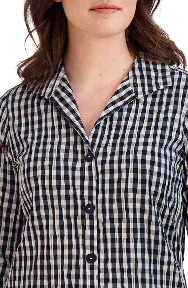 Foxcroft Pandora Gingham Cotton Blend Button-Up Top, Alternate, color,