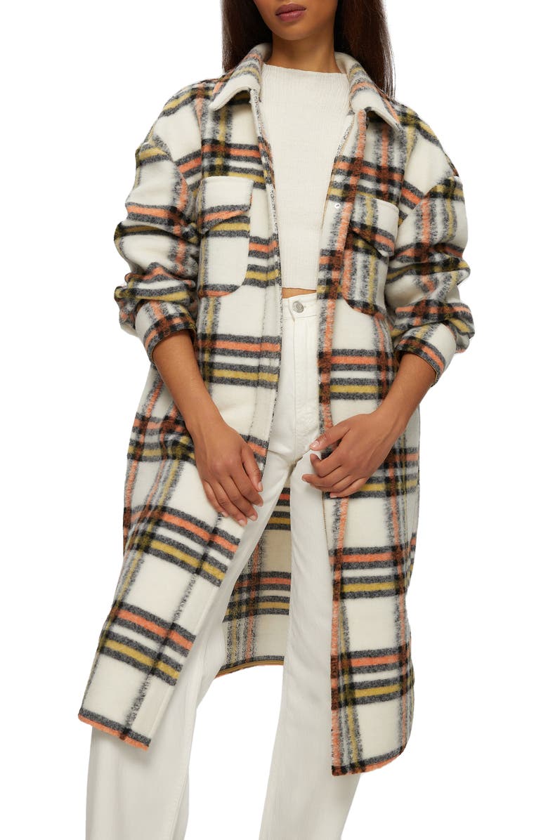 Noize Greta Plaid Felted Shirt Jacket, Alternate, color, Cream Check