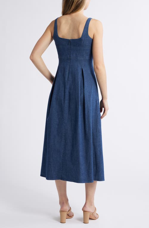 Anne Klein Women's Front-pleated Square-neck Midi Dress In Dark Wash