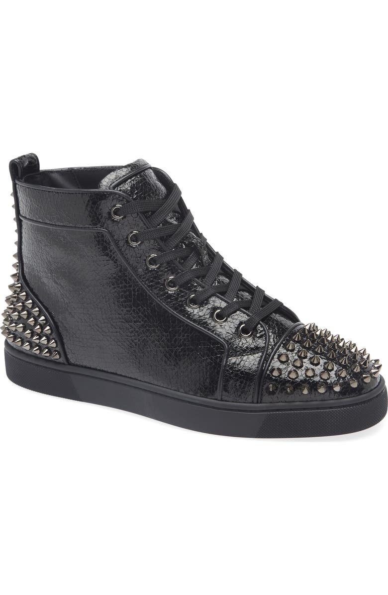 Christian Louboutin Lou Spikes 2 Flat Snakeskin Embossed High Top Sneaker, Main, color,