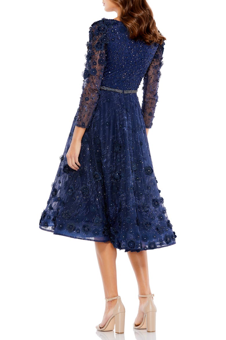 Floral Appliqué Lace Fit & Flare Cocktail Dress, Alternate, color, MIDNIGHT