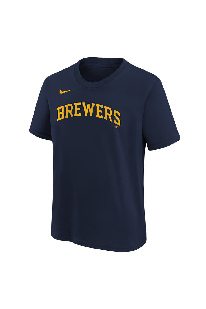 Youth Nike  Athletic Navy Milwaukee Brewers Wordmark T-Shirt, Alternate, color, Athletic Navy