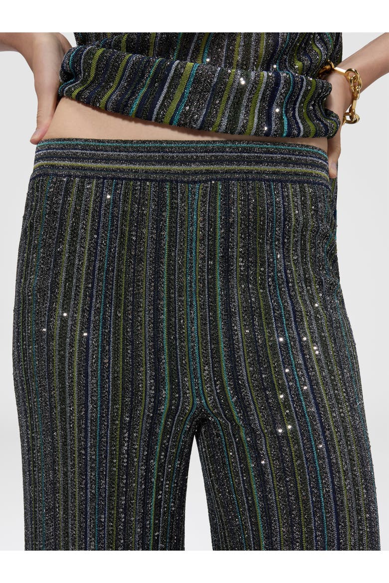 Ribbed Palazzo Trousers With Sequins, Alternate, color, Green