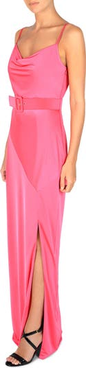 Cowl Neck Belted Maxi Dress