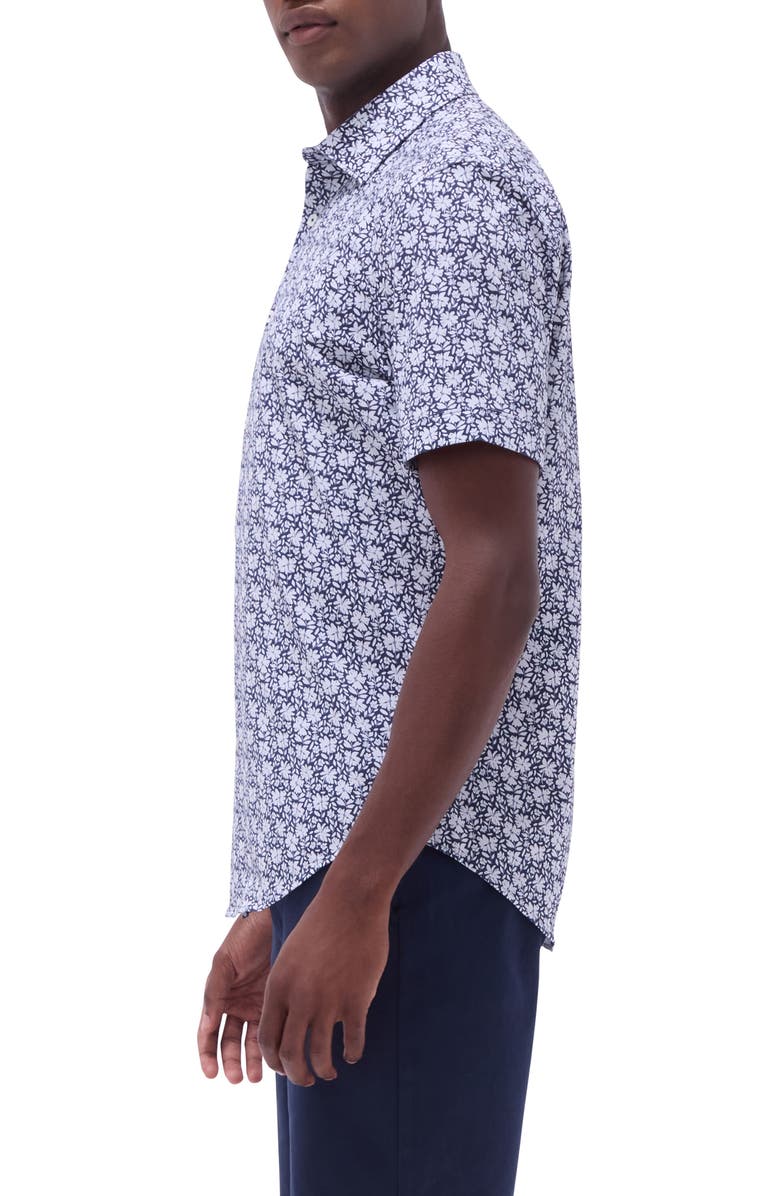 Bugatchi Miles OoohCotton<sup>®</sup> Floral Short Sleeve Button-Up Shirt, Alternate, color, Navy