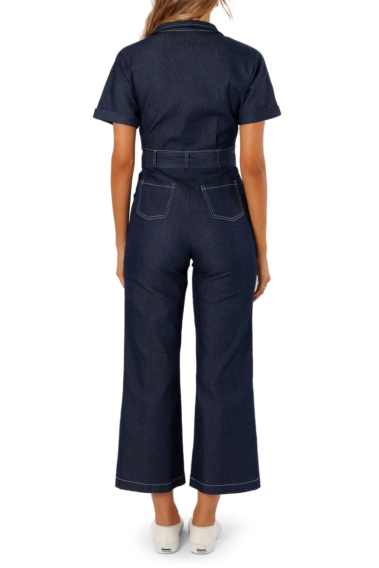 Short Sleeve Denim Jumpsuit, Alternate, color, DARK DENIM