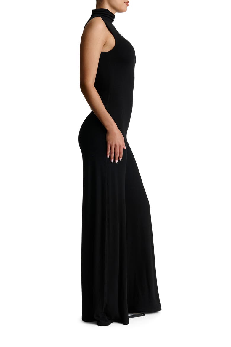 Scrunch Neck Straight Leg Jumpsuit, Alternate, color, BLACK