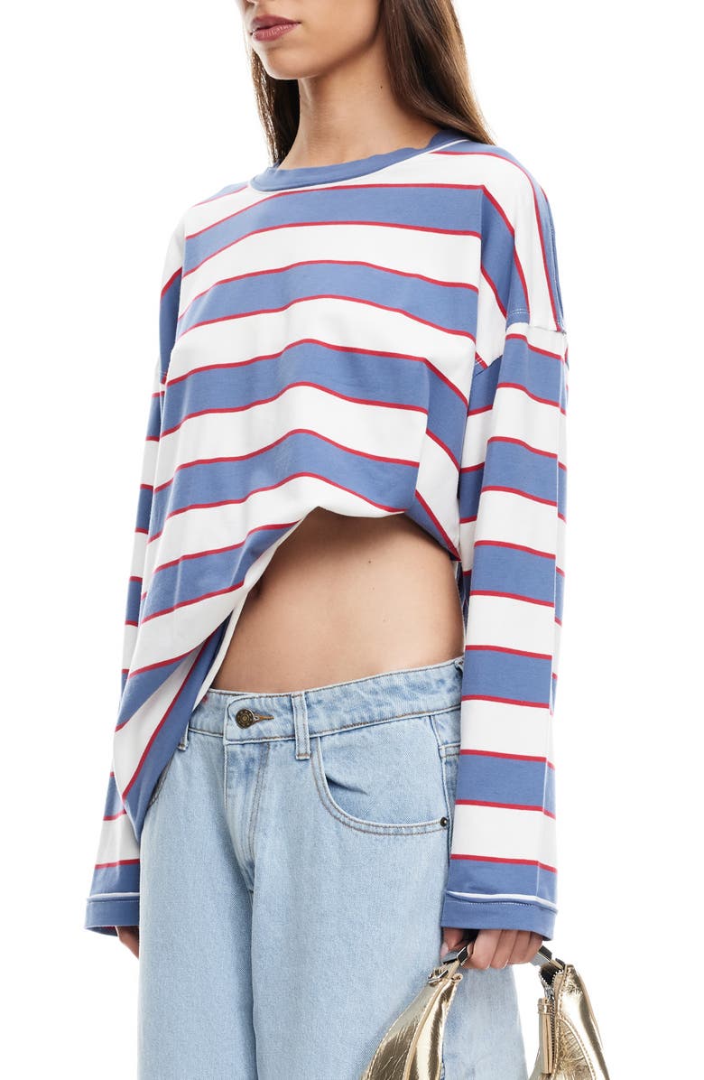 LIONESS Horizon Stripe Long Sleeve Top, Alternate, color, Dusty Blue Stripe