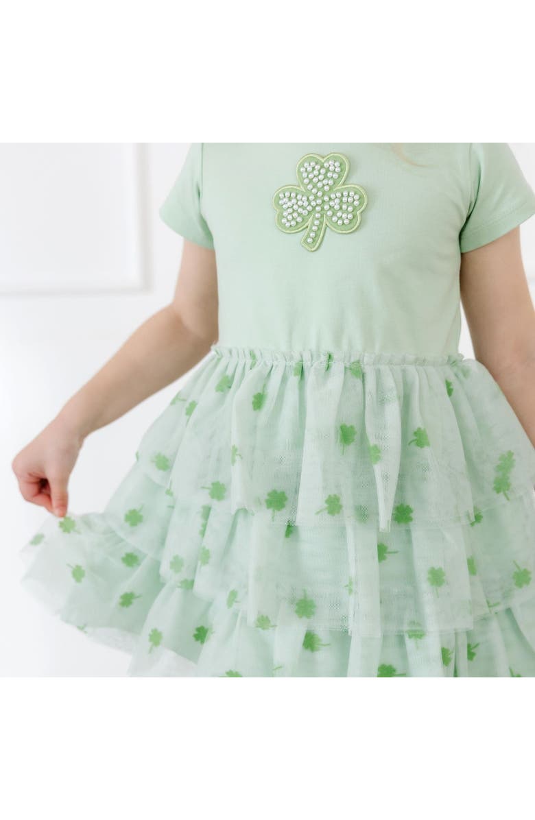 Sweet Wink Flocked Shamrock St. Patrick
s Day Tiered Short Sleeve Tutu Dress, Alternate, color, Mint Green
