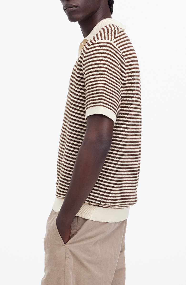 Madewell Pointelle Stitch Single Button Sweater Polo, Alternate, color, Burnished Brown