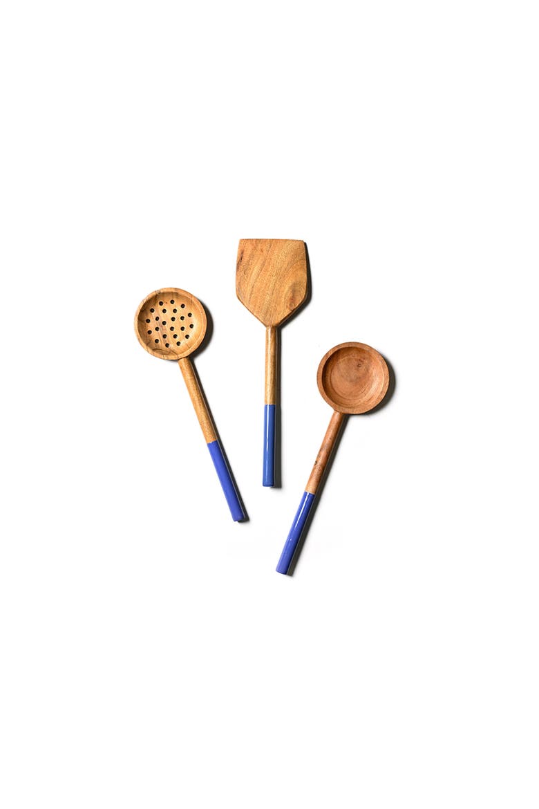 Wooden Utensils with Iris Blue Enamel Handle 3 Piece Set, Main, color, Blue