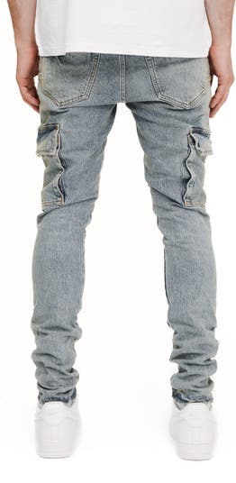 Pumice Washed Skinny Cargo Jeans