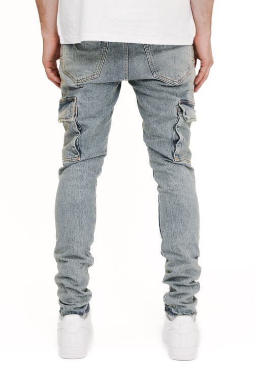 Purple Brand Pumice Washed Skinny Cargo Jeans In Light Indigo
