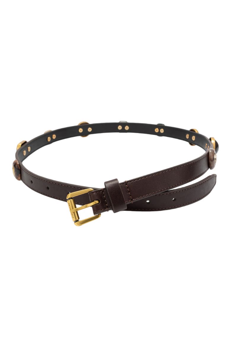 Ophelia Studded Leather Skinny Belt, Alternate, color, BROWN