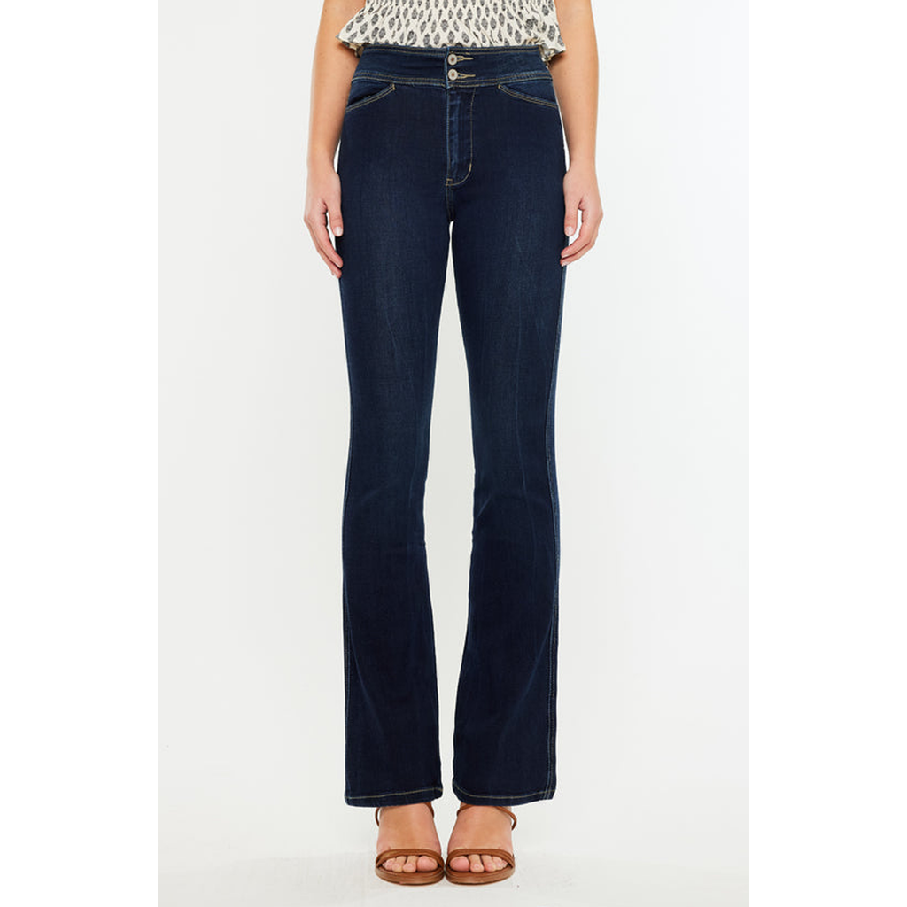 Kancan Seren High Rise Exposed Button Bootcut Jeans In Black