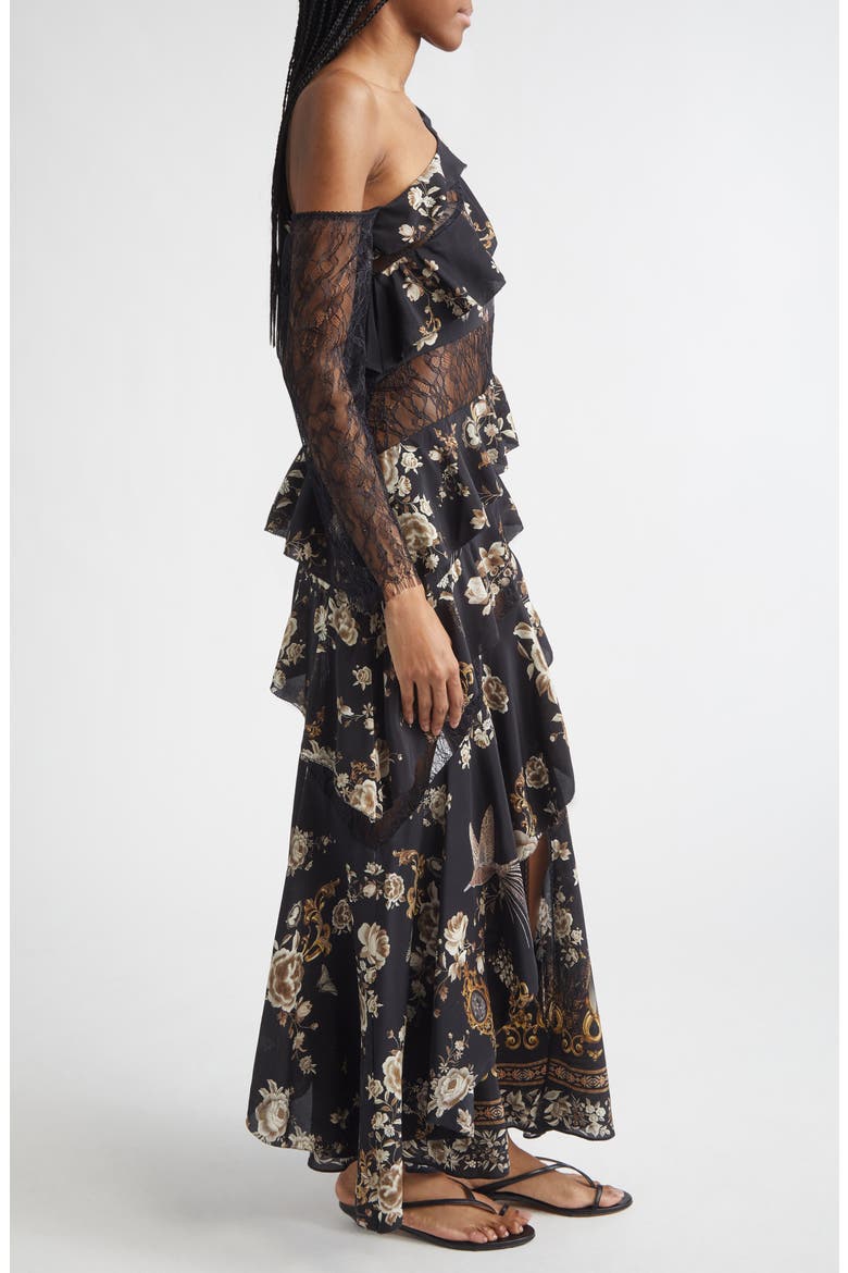 Flamenco Floral Print Long Sleeve Tiered Silk Maxi Dress, Alternate, color, FLAMENCO FOLKLORE