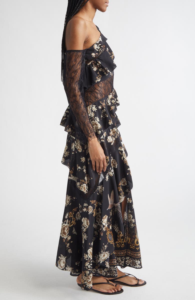 Camilla Flamenco Floral Print Long Sleeve Tiered Silk Maxi Dress, Alternate, color, Flamenco Folklore