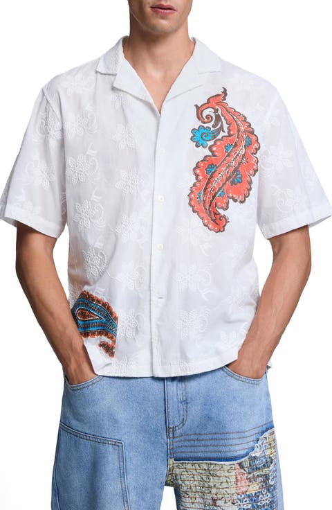 Embroidered Cotton Camp Shirt