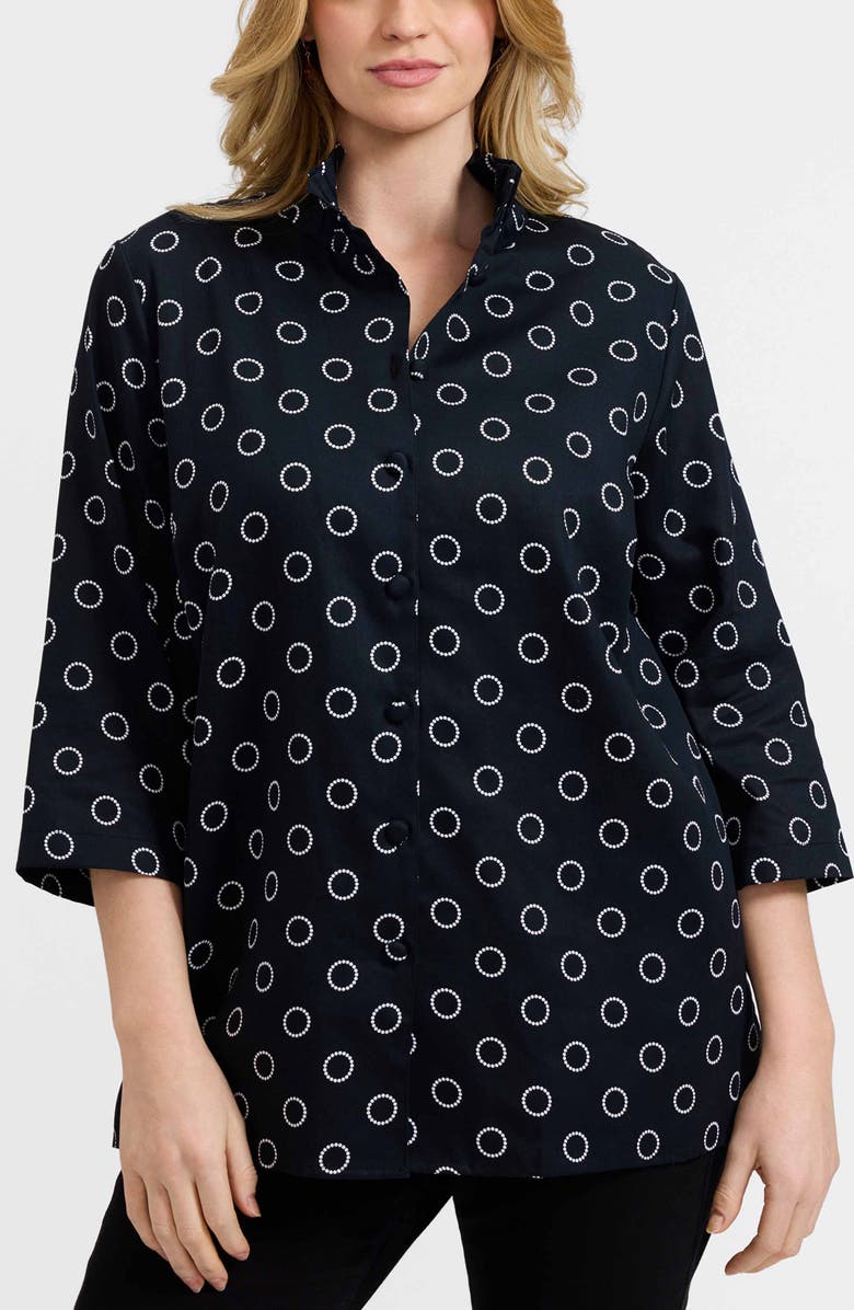 Foxcroft Carolina Circle Print Cotton Button-Up Shirt, Main, color, 