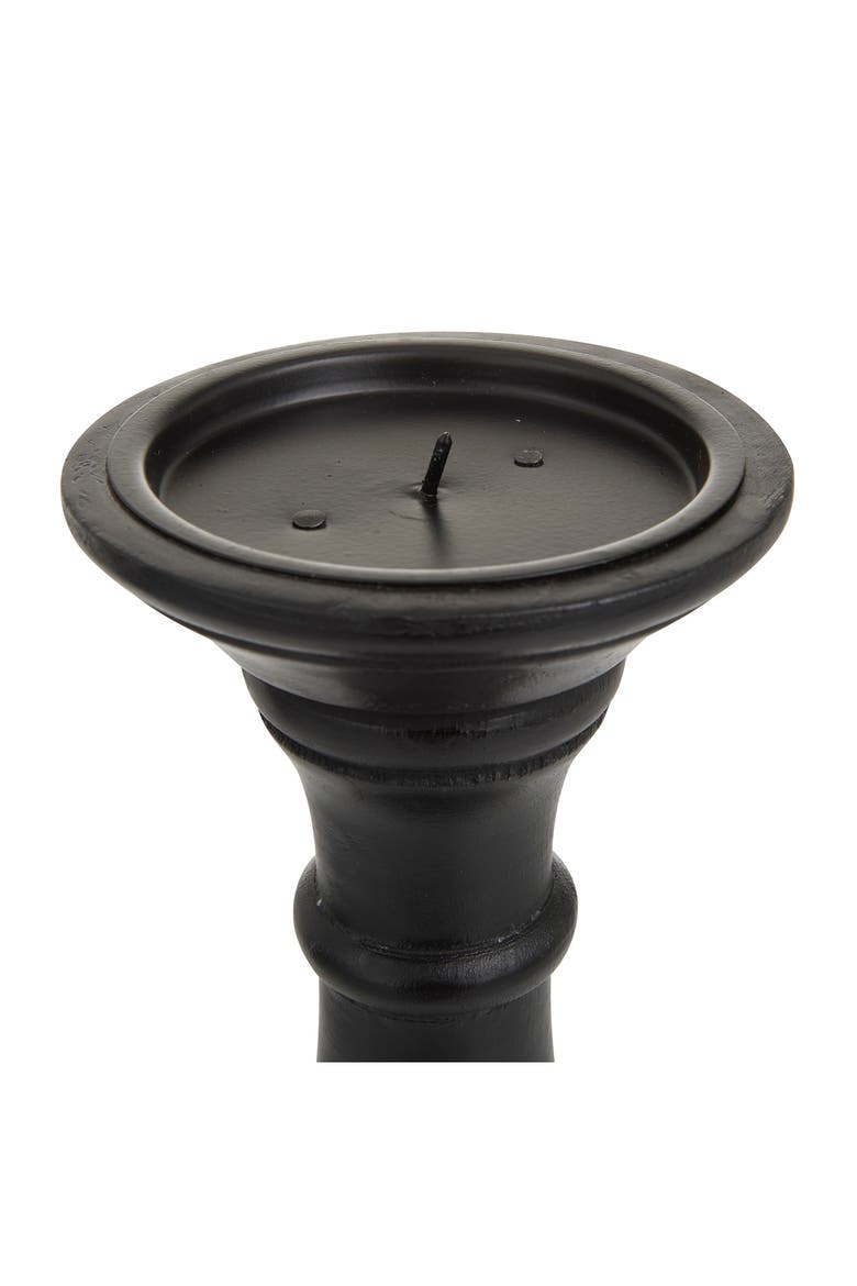 Black Mango Wood Turned Style Pillar Candle Holder - Set of 3, Alternate, color, BLACK