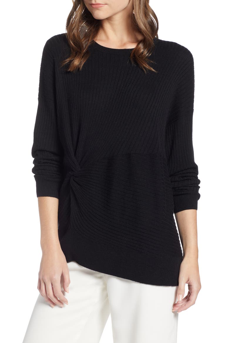 Knot Detail Pullover (Nordstrom Exclusive), Main, color, BLACK