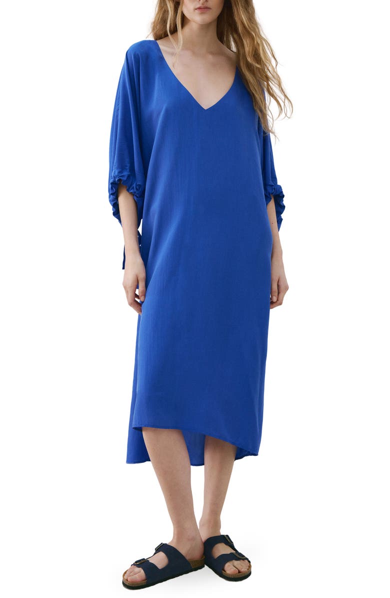 MANGO Puff Sleeve Silk Nightgown, Main, color, Blue