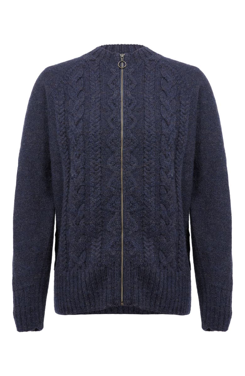 Celtic & Co. British Wool Cable Zip Cardigan, Alternate, color, Dark Navy