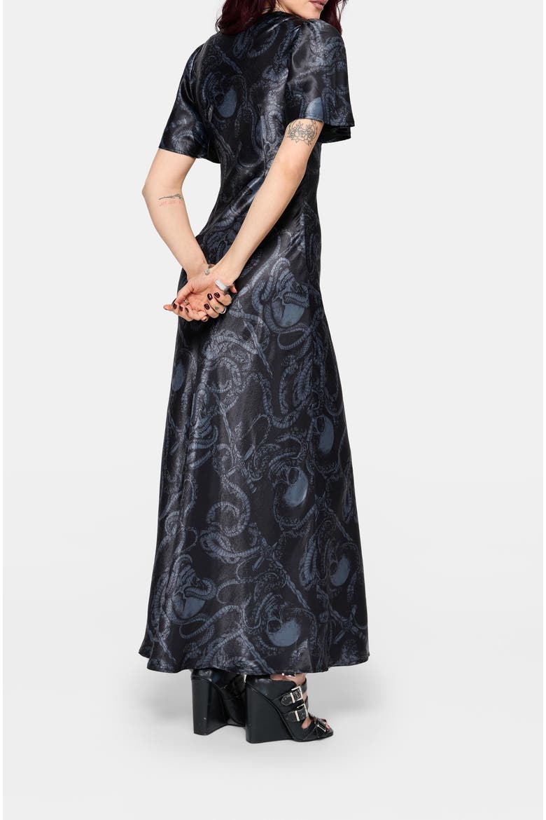 Ophion Print Satin Maxi Dress, Alternate, color, Charcoal
