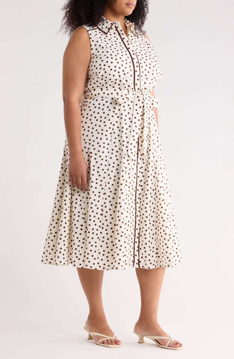 Anne Klein Polka Dot Cotton Midi Shirtdress, Alternate, color, White Dove/ Darkk Chocolate