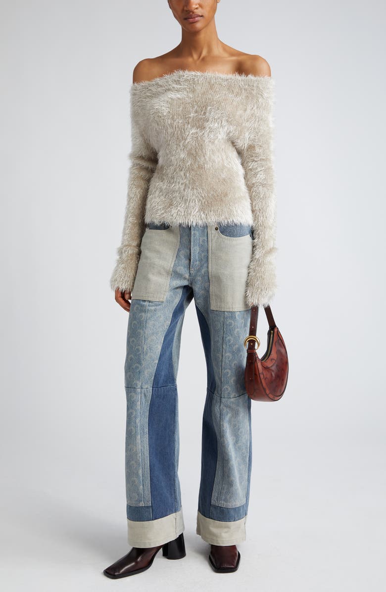 Marine Serre Moonogram Patchwork High Waist Nonstretch Straight Leg Jeans, Alternate, color, 