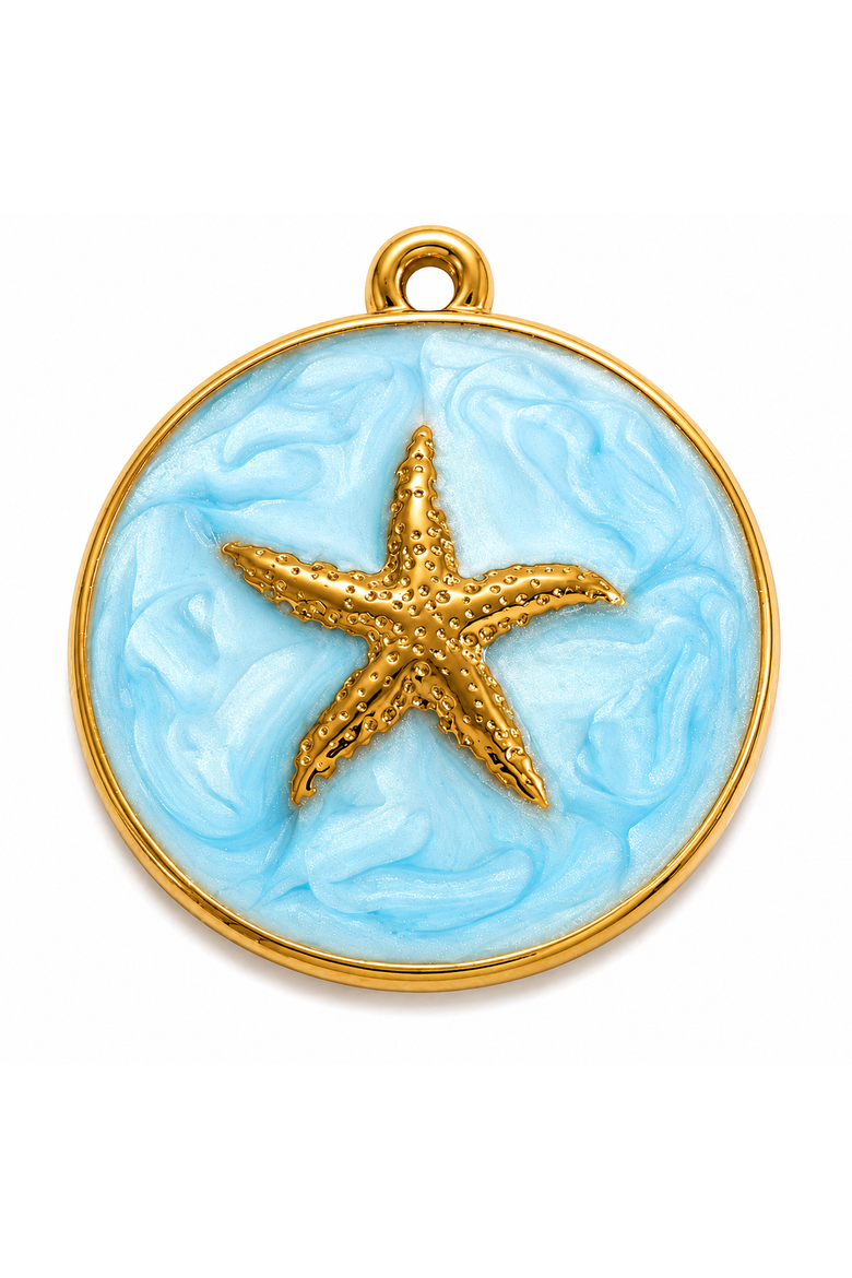 18K Yellow Gold Plated Starfish Medallion Charm, Alternate, color, Blue/Gold