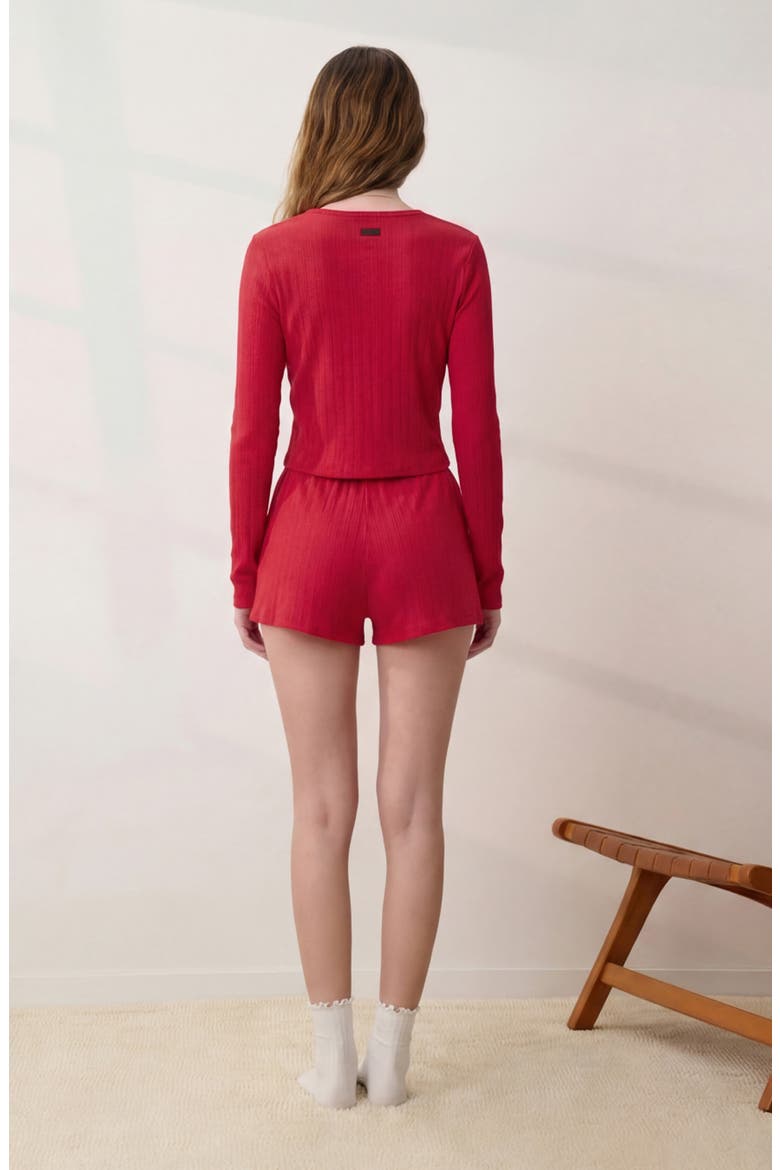 Pointelle High Waist Pajama Shorts, Alternate, color, CAMELLIA RED