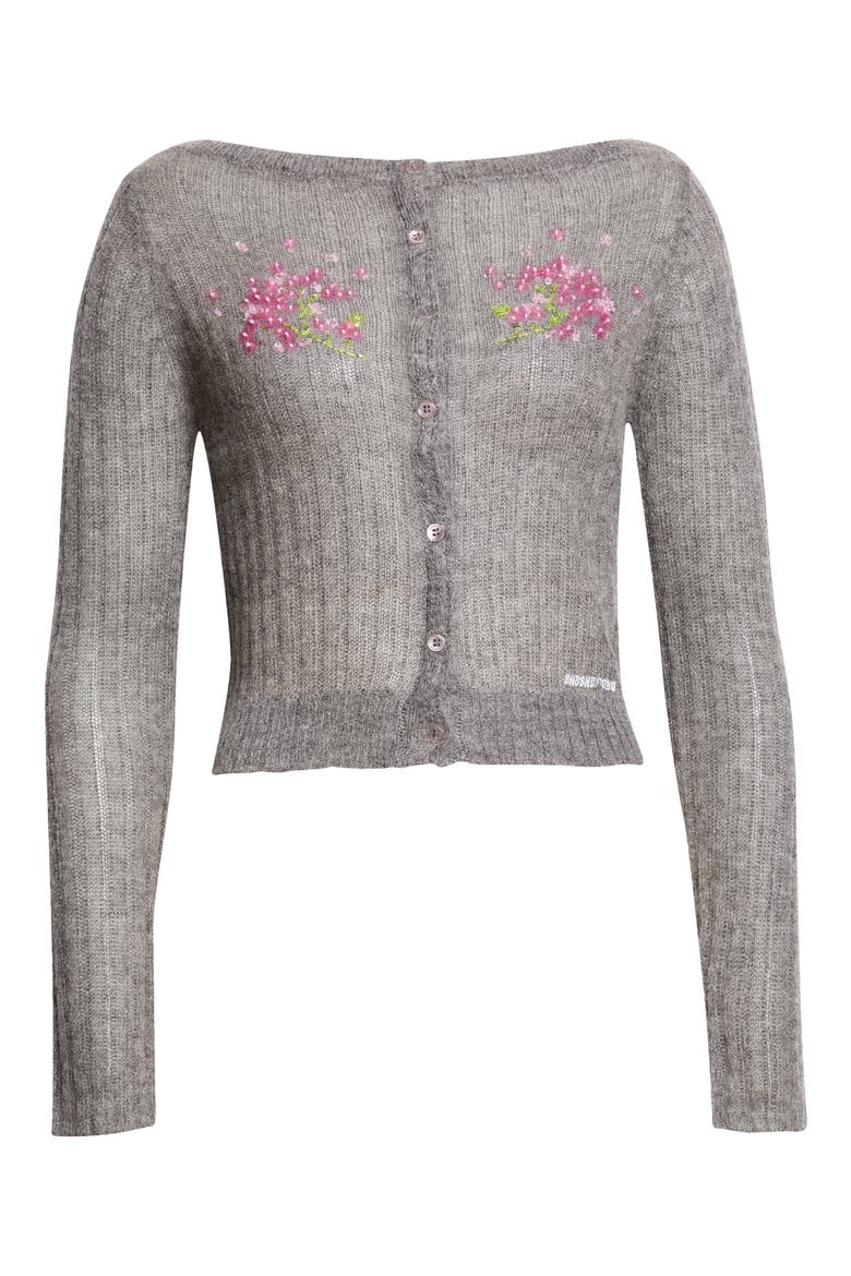 Beaded Floral Wool & Mohair Blend Cardigan, Main, color, GREY