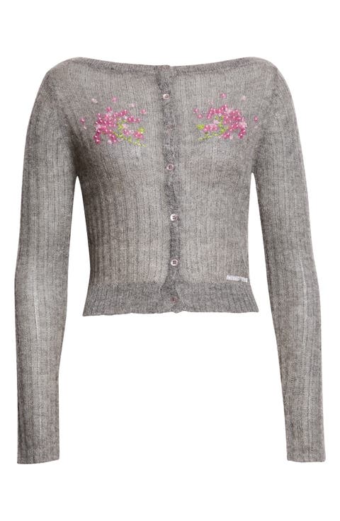 Beaded Floral Wool & Mohair Blend Cardigan