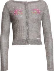 Shushu/Tong Beaded Floral Wool & Mohair Blend Cardigan