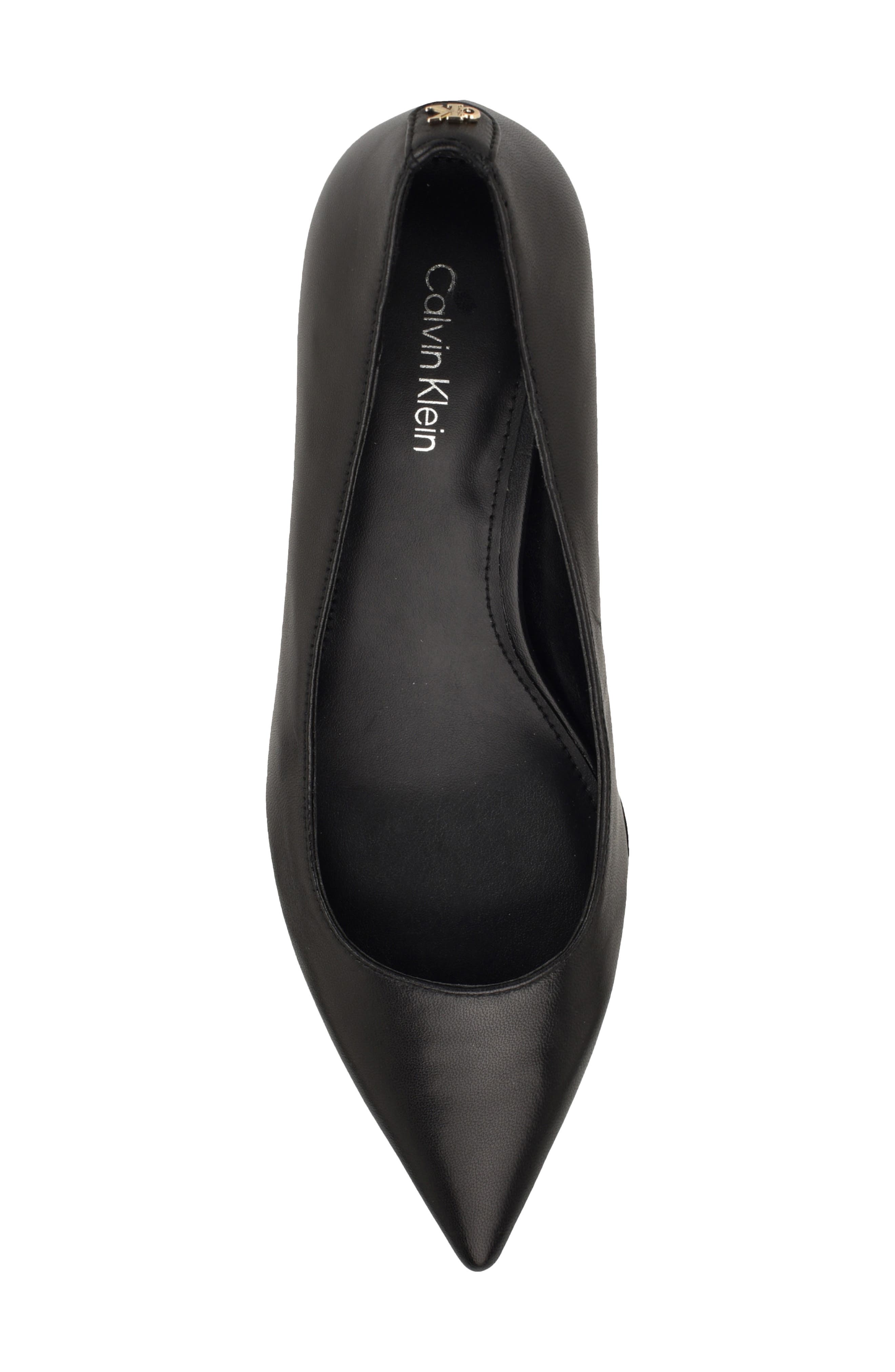 Calvin Klein Roxanna Pointed Toe Kitten Heel Pump, Alternate, color, Black Leather