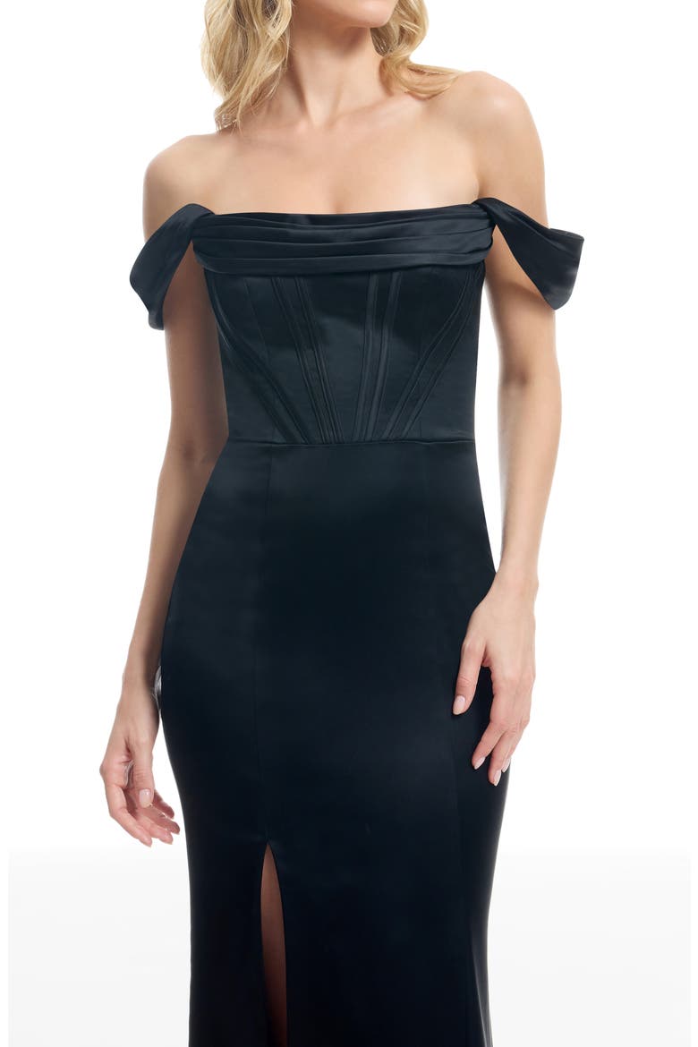 Melania Off the Shoulder Satin Gown, Alternate, color, BLACK