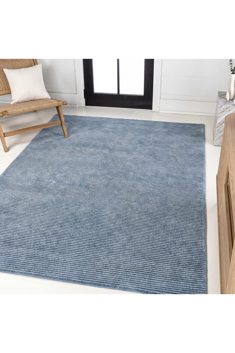 Cole Modern Minimalist Pinstripe High-Low Area Rug, Alternate, color, Blue/White