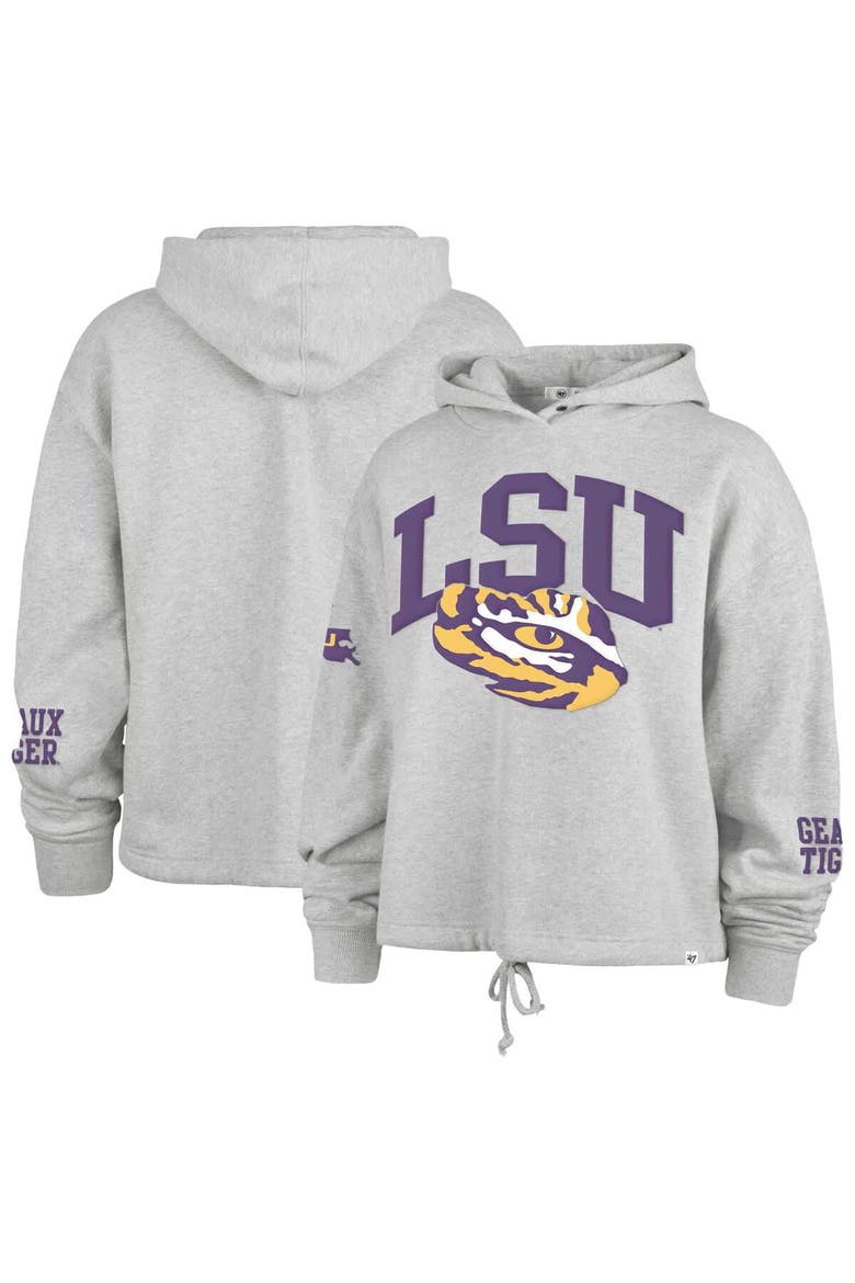 Women's '47 Heather Gray LSU Tigers High Hopes Long Sleeve Cropped Hoodie, Main, color, Heather Gray