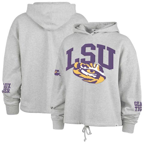 Women's '47 Heather Gray LSU Tigers High Hopes Long Sleeve Cropped Hoodie