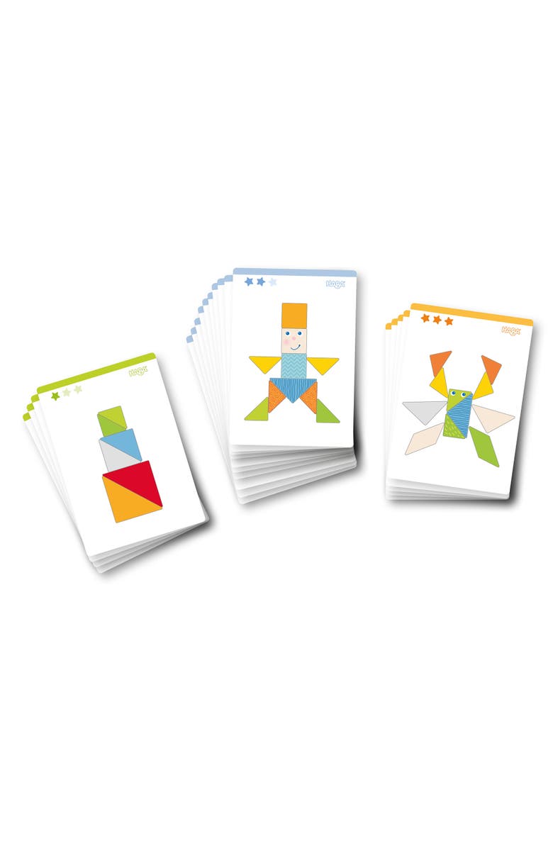 HABA Funny Faces Tangram Wooden Pattern Blocks with 20 Template Cards, Alternate, color, Multi