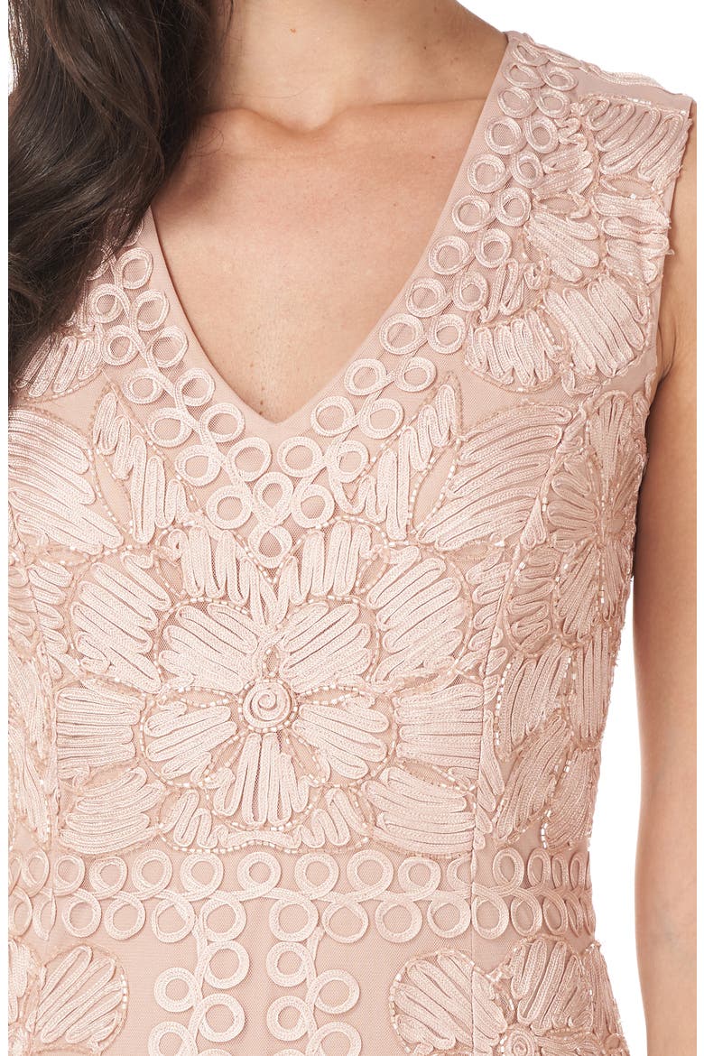 Beaded V-Neck Midi Dress, Alternate, color, BLUSH