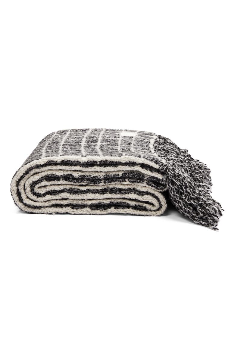 Varley Lindsey Check Bouclé Knit Scarf, Alternate, color, Charcoal