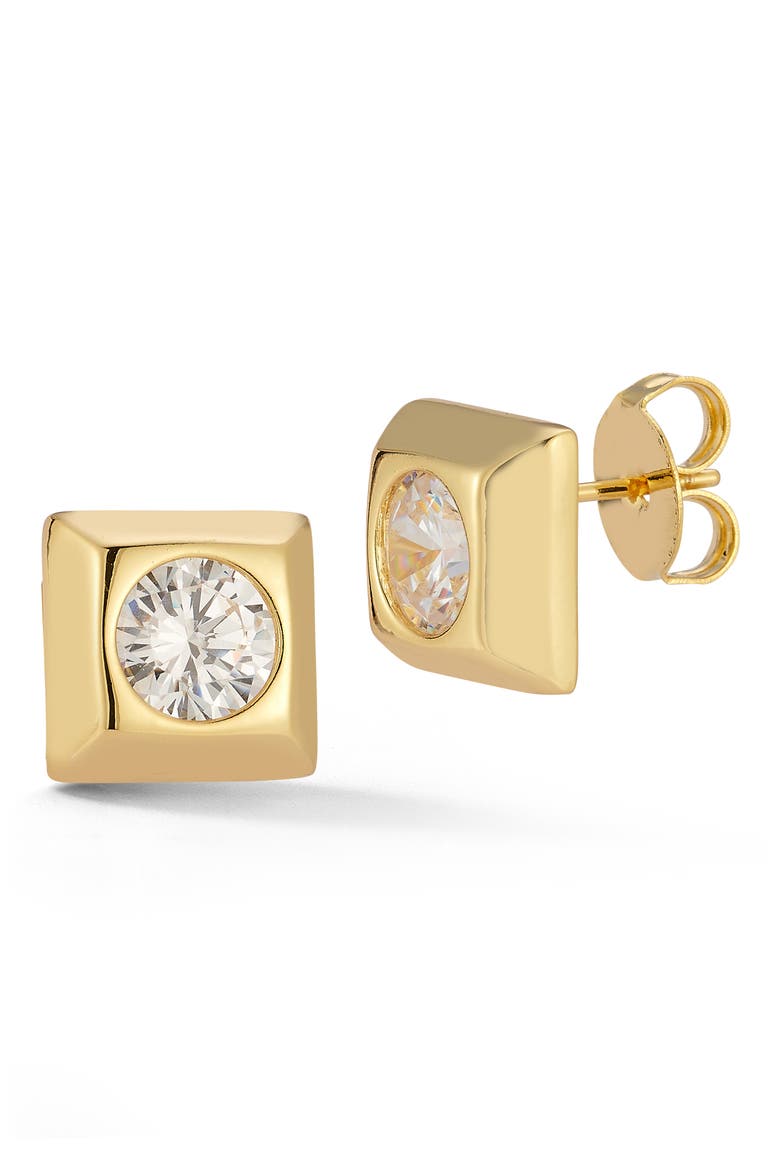 Cubic Zirconia Stud Earrings, Main, color, GOLD
