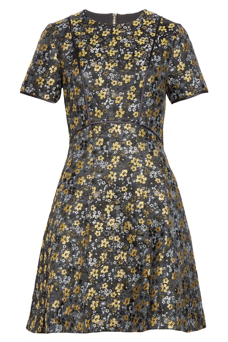 Divwine Floral Jacquard Fit & Flare Dress, Alternate, color, BLACK