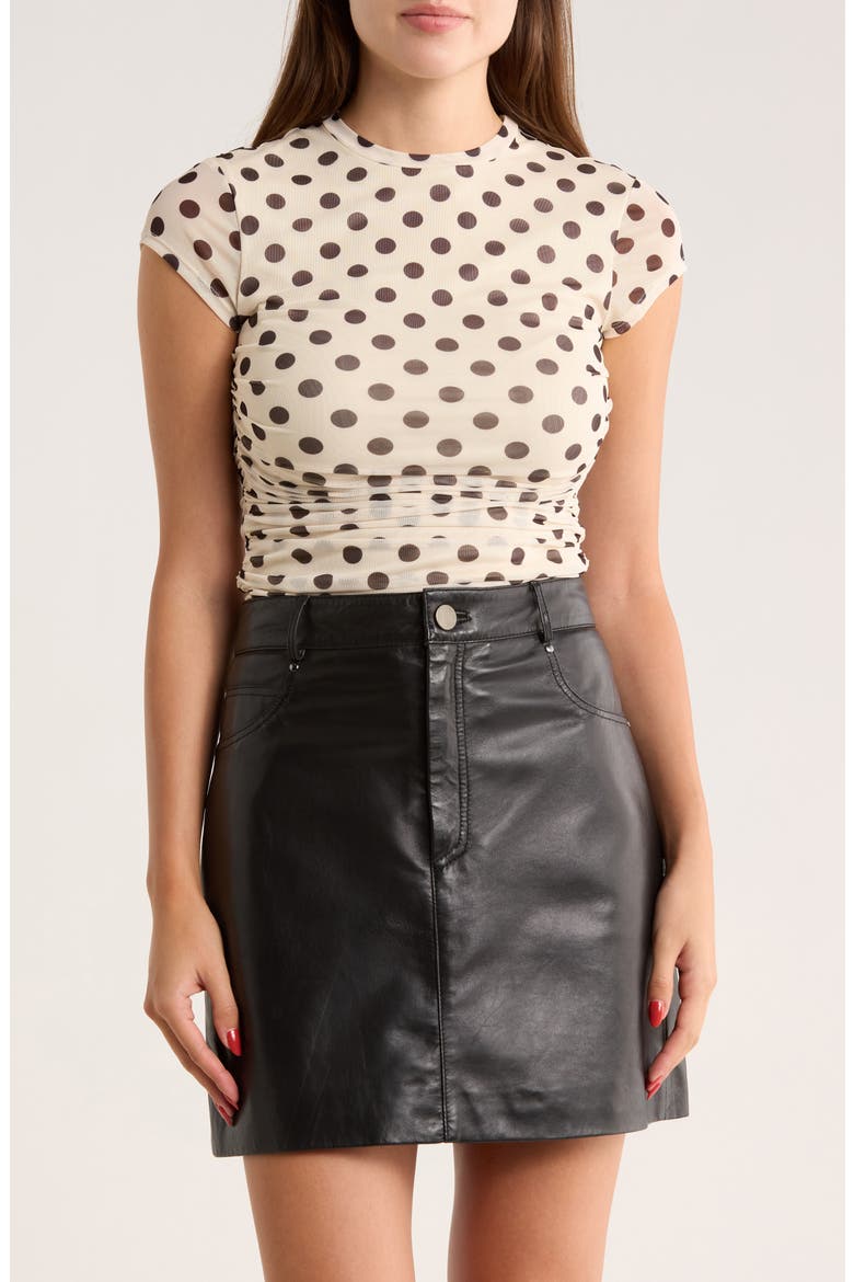 Lacey Cap Sleeve Ruched Mesh Top, Main, color, CLASSIC DOTS